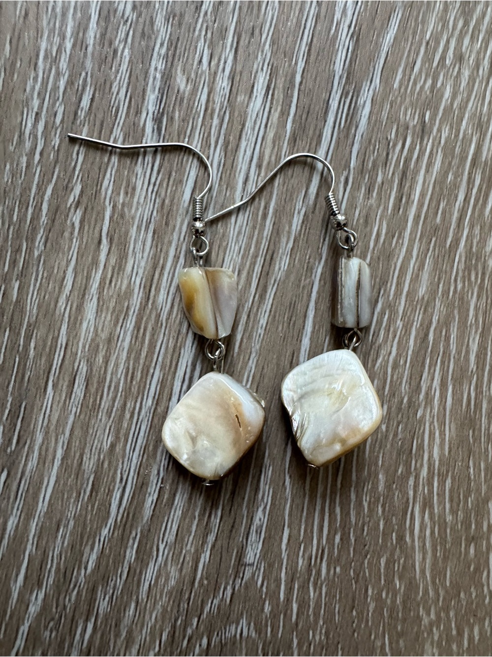 Iridescent mother of pearl chunk dangle drop earrings